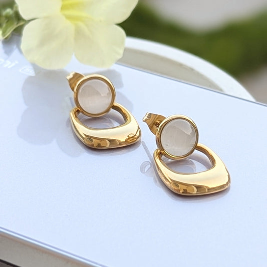 Gold-Plated White Stone Drop Earrings